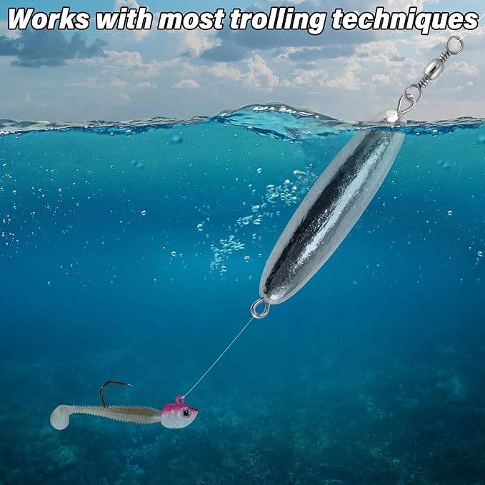 Dr.Fish 10 Pack in-line Trolling Sinkers with Swivel Torpedo Weight Lead Fishing Sinkers Double Ring Saltwater Freshwater Salmon Walleye Trolling