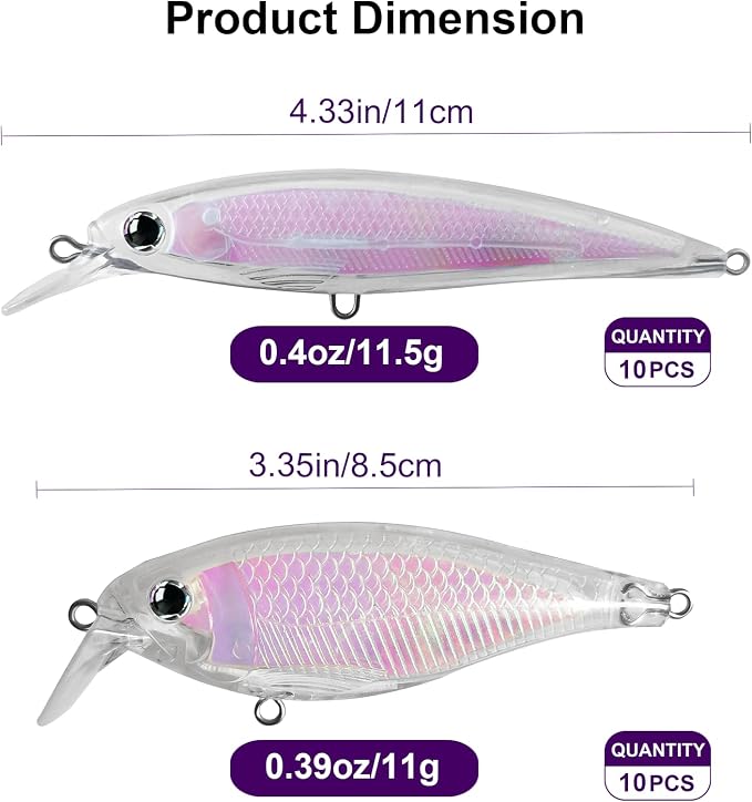10pcs/20pcs Fishing Blanks Lures Kit Fishing Topwater Unpainted Swimbait Unpainted Crankbaits Hard Baits DIY Lure for Bass Salmon Trout Saltwater and Freshwater