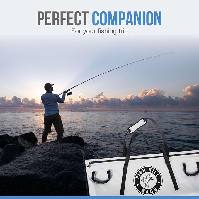 Insulated Fish Cooler Bag - Waterproof Leakproof PVC fishing Kill Bag with Carry Handles - Portable Fishing Cooler heavy bag for Boat & Kayak Use