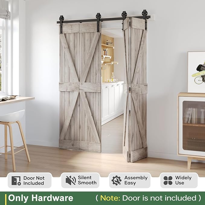 64" Bifold Sliding Barn Door Hardware Track Kit,Side Mounted Black Spoke Wheel Roller,Smoothly and Quietly,Assembly Easy,Fit Four 15" Bi-Folding Doors (Door Not Included)