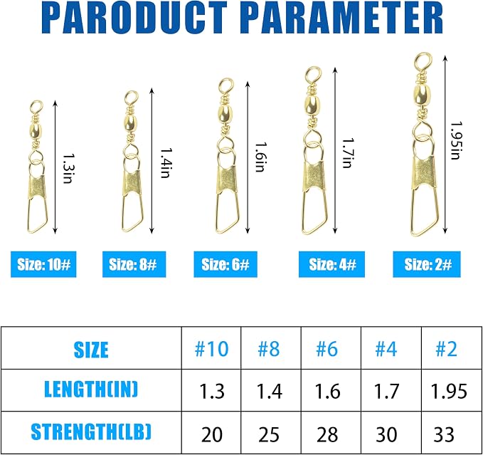 Barrel Swivel Snaps,50/100pcs Fishing Swivel Safety Snaps Stainless Steel Copper Swivel Fishing Multiple Size Black/Gold Fishing Swivel Snaps for Saltwater Freshwater