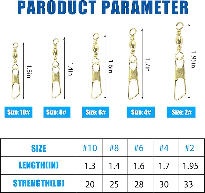 Barrel Swivel Snaps,50/100pcs Fishing Swivel Safety Snaps Stainless Steel Copper Swivel Fishing Multiple Size Black/Gold Fishing Swivel Snaps for Saltwater Freshwater
