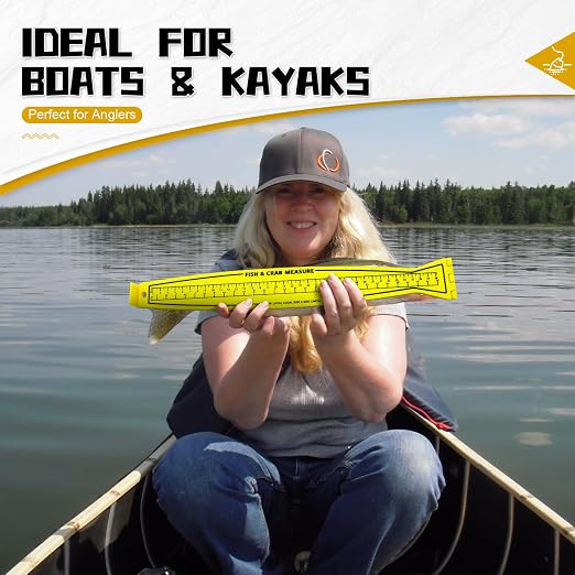 Foldable Fish Measuring Board 32 Inch Lightweight Bump Board - Dual Sided Fishing Ruler for Crabs and Fish, Portable Kayak/Boat Measuring Tool (Yellow)