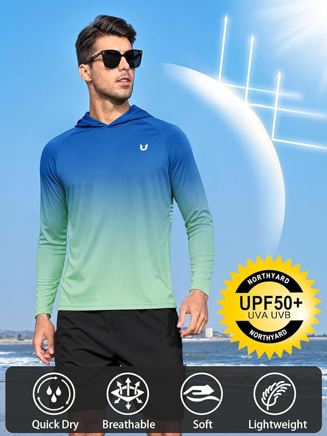 NORTHYARD Men's UPF 50+ Rash Guard Hoodie Long Sleeve Sun Protection Shirt Fishing Swim Beach Hiking Quick Dry Lightweight