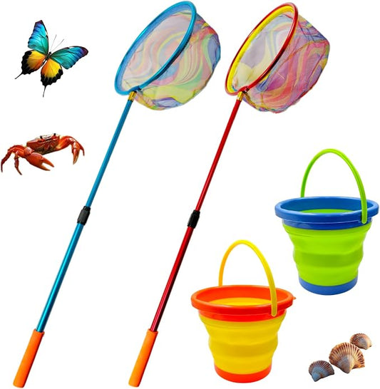 Fishing Net with Bucket Fishing or 3 Pack Retractable Lightweight Landing Net with Aluminum Rod Handle Kids Fishing Nets for Youth Catch and Release Butterfly Nets