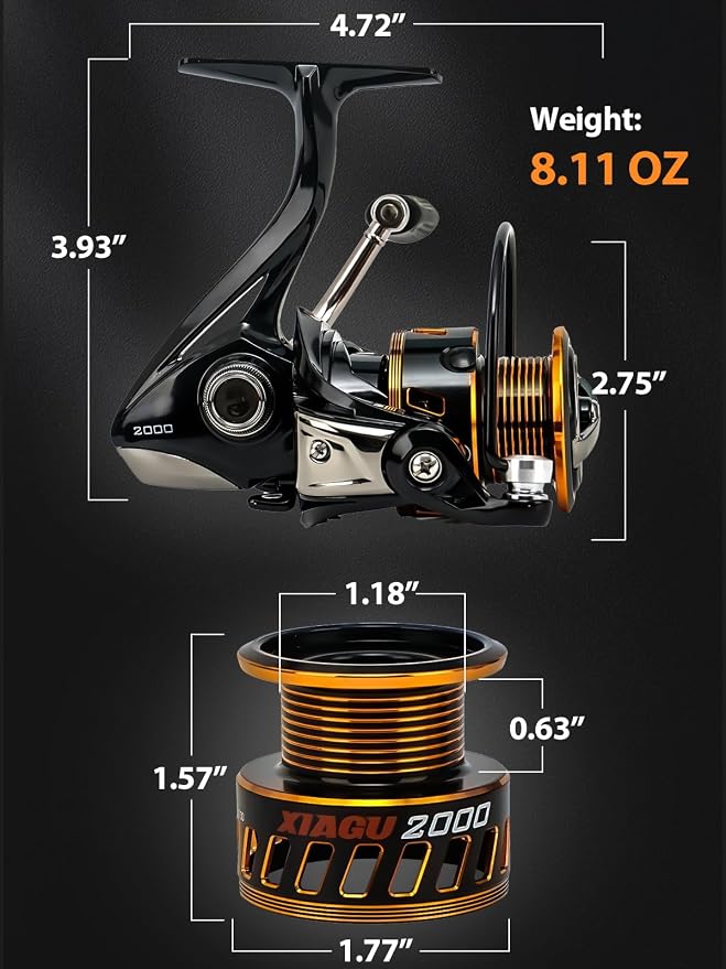 Jenseits Lightweight Spinning Fishing Reel, Sealed Carbon Fiber Up to 20 LB Max Drag, 5+1/6+1BB for Freshwater, 5.2:1 Gear Ratio,CNC Aluminum Spool,1000 Perfect for Ice Fishing, 2000-5000 Series