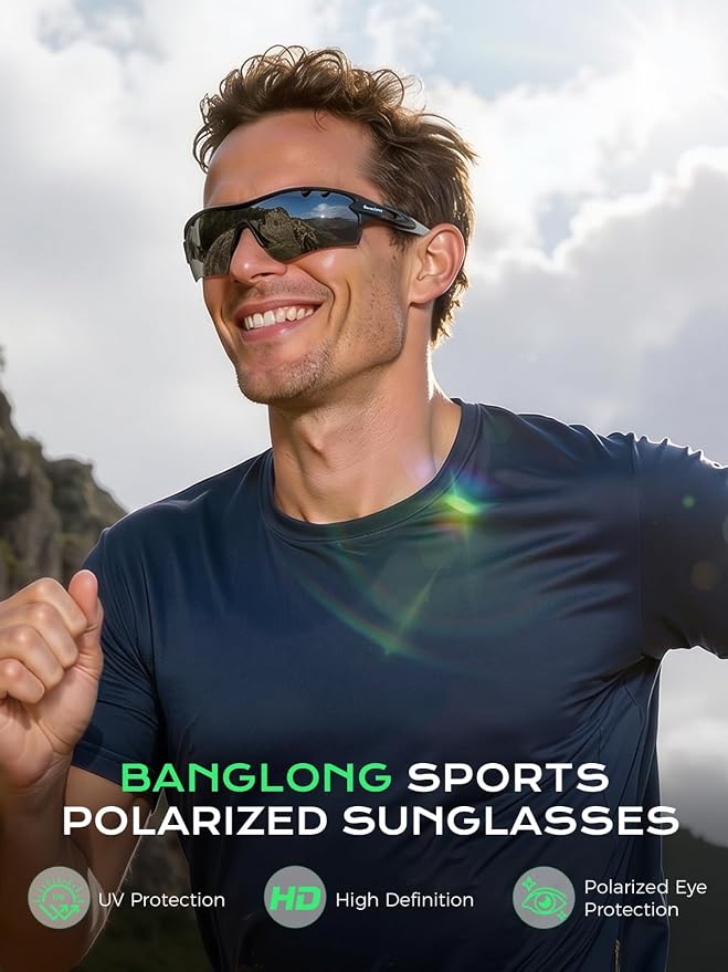 BangLong Polarized Cycling Sunglasses for Men Women, 26g Sports Sunglasses with 5 Lenses for Running Fishing Baseball Driving