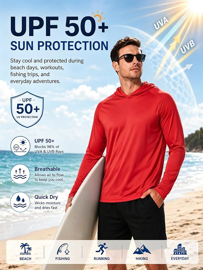 ZITY 3 Pack Men's Sun Protection Hoodie Shirt Fishing Shirts for Men UPF 50+ Long Sleeve Shirt Lightweight Rash Guard
