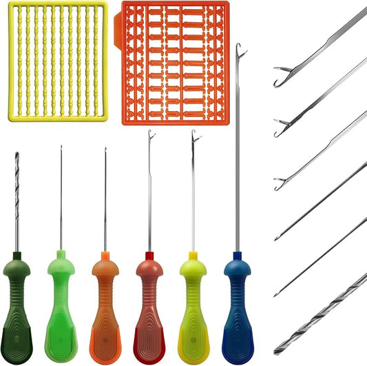 YOTO Carp Fishing Tool Kit & Equipment - Professional Baiting Rig Tools Set with Hook Needles, Bait Drill and 2 Boilie Stoppers - Multiple Styles: Standard, Silicone Grip & Night Glow