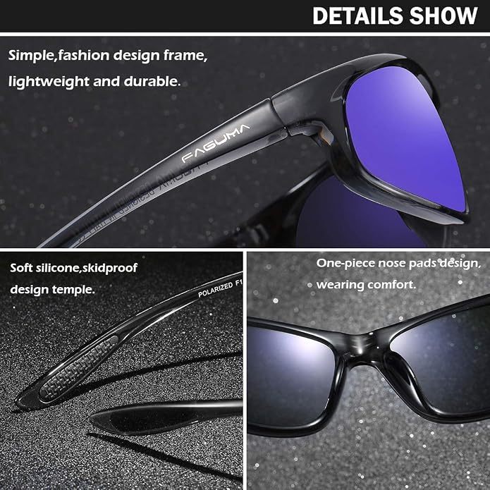 FAGUMA Polarized Sports Sunglasses For Men Cycling Driving Fishing UV400 Protection