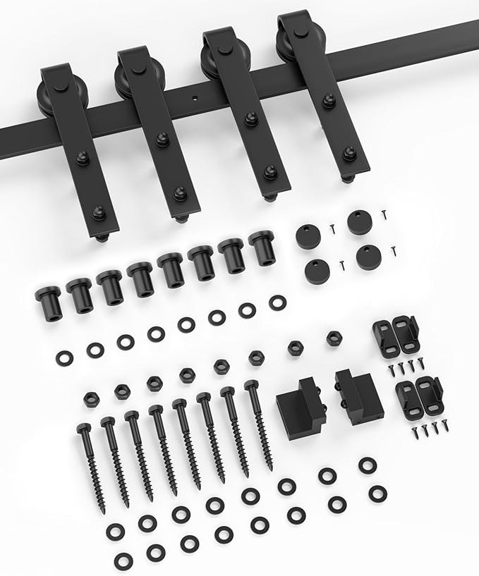 ZEKOO 10 FT Barn Door Hardware Kit for Cabinet Closet, Sliding Door Hardware for Double Barn Door, Heavy Duty Black Barn Door Track with Steel Hanger, Slide Smoothly Quietly, Easy Install