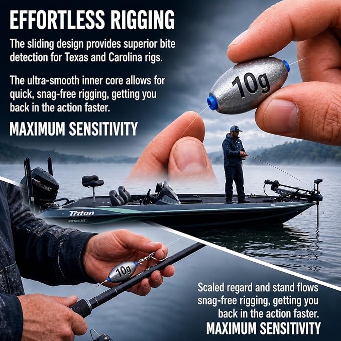 Egg Sinkers Fishing Weights, Oval Slip Sinkers Bullet Lead Fishing Weights for Freshwater Saltwater Tackle Set 1/8oz to 1oz