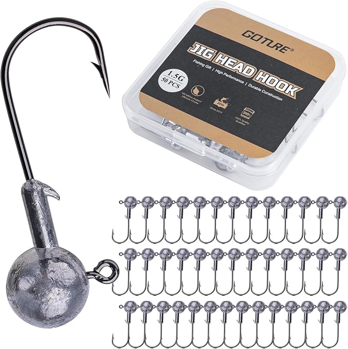 Goture Round Jig Head, Jig Head Hooks for Freshwater Saltwater Fishing, Swimbait Jig Heads with Fishing Box for Trout Bass Fishing, Crappie Pro Jig Heads