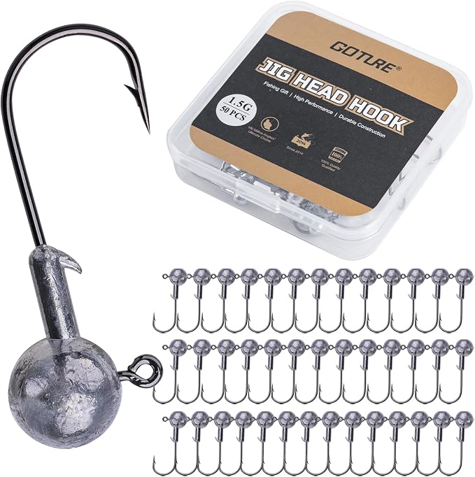 Goture Round Jig Head, Jig Head Hooks for Freshwater Saltwater Fishing, Swimbait Jig Heads with Fishing Box for Trout Bass Fishing, Crappie Pro Jig Heads