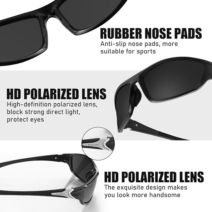 TOODOO 4 Pairs Men Polarized Sunglasses with UV Protection Driving Glasses Sports for Sport Outdoor Activities