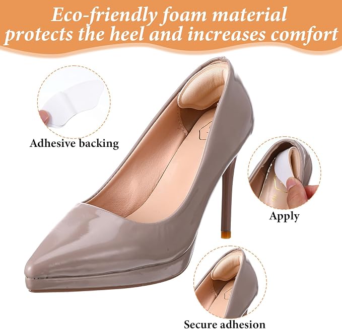 Lip-Shaped Heel Grips Liner Cushions Inserts for Loose Shoes, 6 Pairs Self-Adhesive Heel Grips Liner for Loose Shoes, Memory Foam Heels Cushions to Prevent Blisters & Stop Slipping