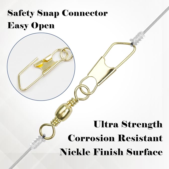 Fishing Barrel Swivels Snaps, 100pcs Snap Swivels Fishing Tackle Leader Line Lure Connector Accessories High Strength Solid Rings for Saltwater Freshwater, Black/Gold