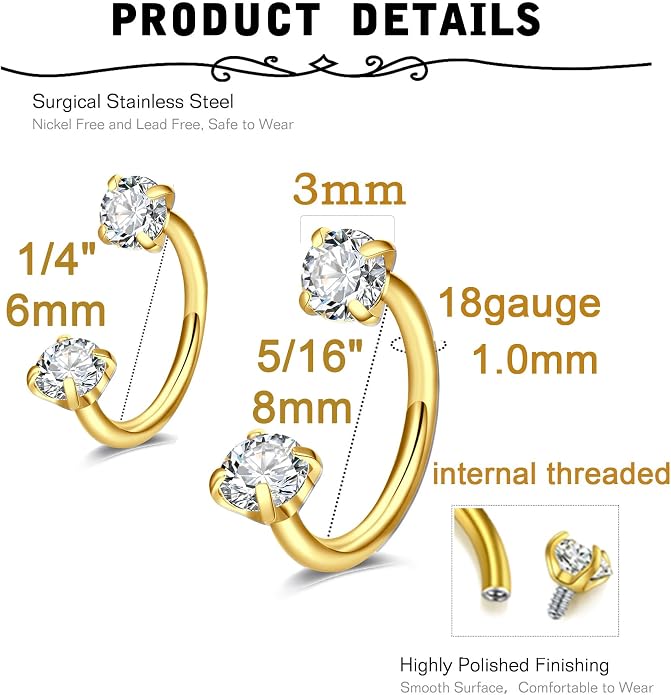 MODRSA 20g 16g 18g Piercing Taper Internal Threaded Piercing Taper Insertion Threader Tool Threadless Jewelry Changing Tool Horseshoe Nose Ring Labret Earring Studs Applicator Piercing Ball Grabber