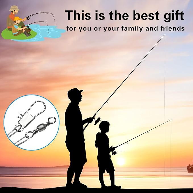 Benykyo Fishing Leader 40 lb High Strength Fishing Leaders with Swivels and Snaps，Steel Fishing Leaders Freshwater & Saltwater，Silver 60Pcs