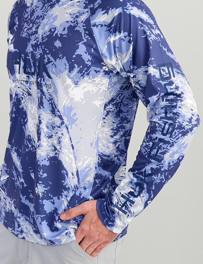 HUK Mens Pursuit Pattern Crew Sleeve Shirt, Performance Shirt