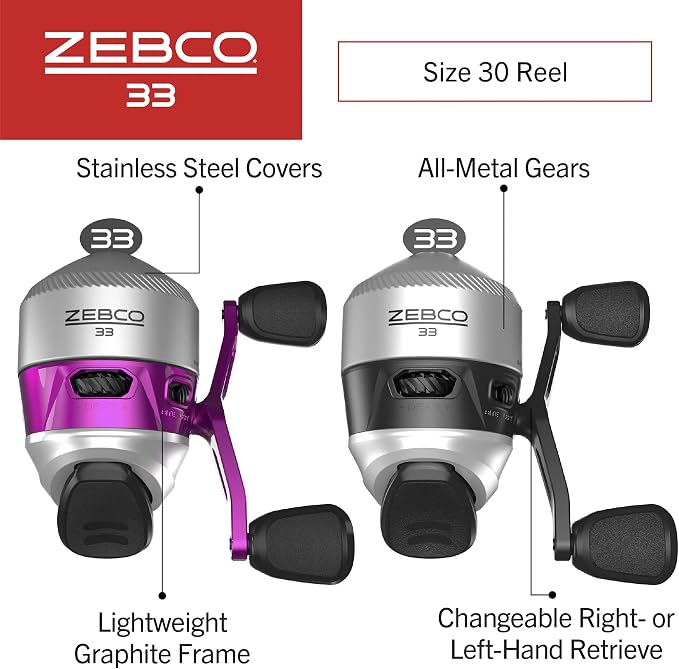 Zebco 33 Spincast Reel and 2-Piece Fishing Rod Combo, 5-Foot 6-Inch Durable Fiberglass Rod, Quickset Anti-Reverse Fishing Reel with Bite Alert