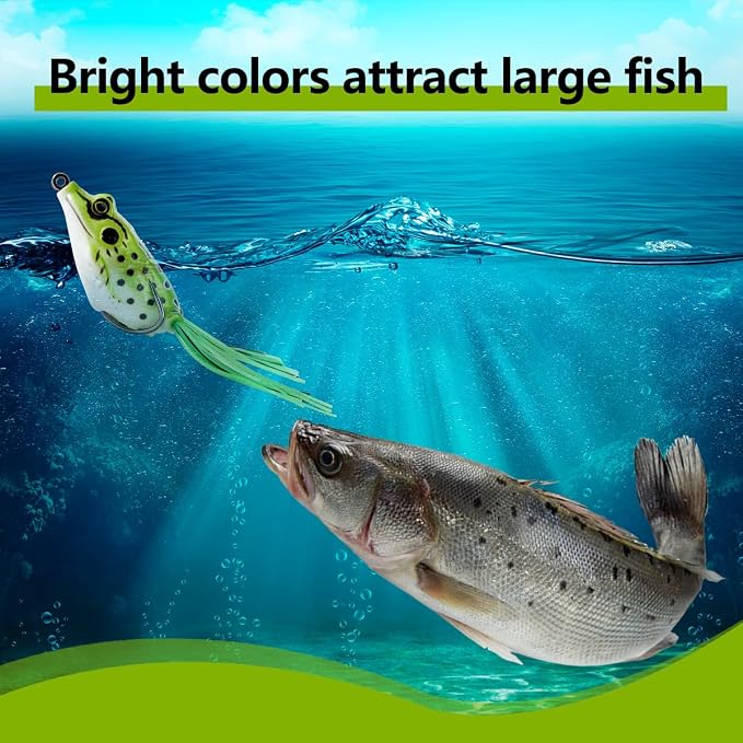 5PCS Frog Lure Kit - Topwater Fishing Lures for Pike, Snakehead & Freshwater Fish | Soft PVC Baits with Weedless Hooks - Perfect for Dense Vegetation | Ideal Lure Set for Anglers inSaltwater