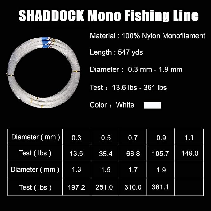 Monofilament Fishing Line 547yds 13 lb.-396 lb. Nylon Mono Fishing Lines - Super Strong Monofilament Fishing Leader Line Speargun Line for Saltwater/Freshwater