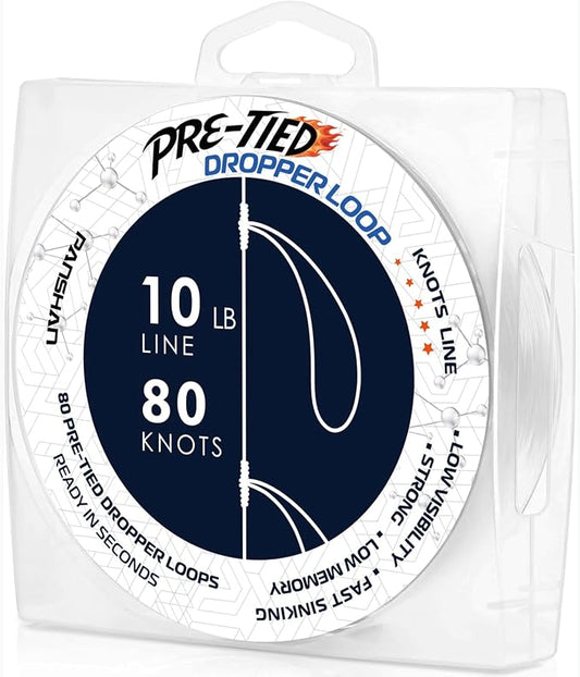 10 lb Pre-Tied Dropper Loop Knots Line. Fishing Line Spool. Loops 16 Inches Apart with 5.5 Inch Loop Size. Perfect for Saltwater & Freshwater Fishing, Snapper & Other Bottom Feeding Fish