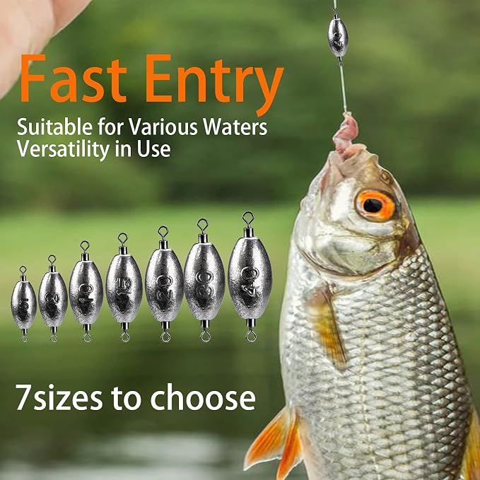 THKFISH Fishing Weights Inline Weights Trolling Sinkers Swivel Weights Quick Set Up Lead Fishing Sinker with Inner Swivel