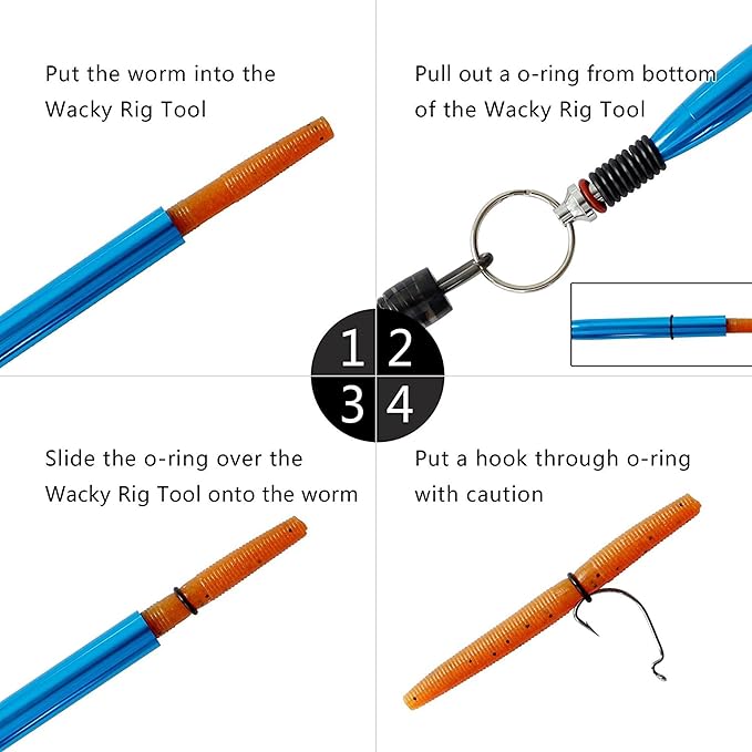 Reaction Tackle Wacky Rig Tool and O-Rings for Soft Plastic Worms, Bass Fishing Wacky Rig and Neko Rig Stick Bait Setup for Largemouth and Smallmouth