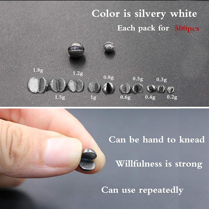 Removable Split-Shot,500Pcs Lead Sinking Split Shots Fishing Sinkers,Fishing Weights Sinkers