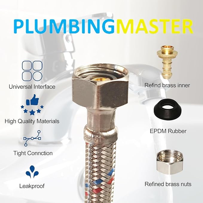 16'' Faucet Hose Connector(3/8" Comp x 1/2" FIP), Braided Stainless Steel Faucet Water Supply Lines for Bathroom Kitchen Sink Faucet 10Pcs