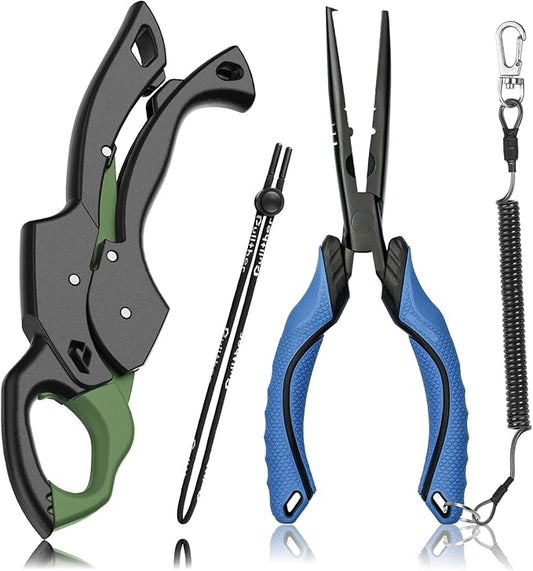 Fish Gripper 9.2",Muti-Function Line Cutter Fishing Pliers, Saltwater Fishing Tool Kit,Fishing Gear with Fishing Lanyard