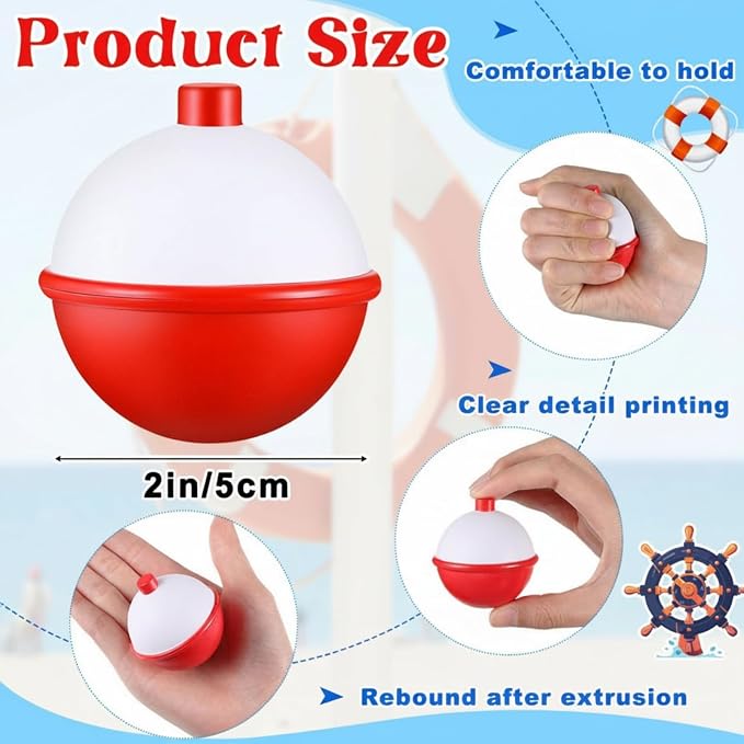 Libima 150 Pcs 2'' Fishing Bobber Stress Ball Squeeze Fidget Toy Themed Party Favor Fun Stress Relief Toy for Teen Adult Improve Grip Strength Release Pressure Finger Exercise