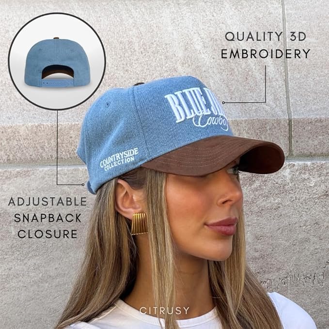 Vintage Western Trucker Hat | Men & Women | Country Cute Caps for Cowgirls Cowboys | Camo Denim Embroidered Cotton | Snapback