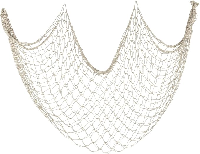 ZUEXT Beige Decorative Fishing Net 5x10 ft, Large Picture Fish Net 3mm Thick, Wall Photo Hanging Fishnet Table Runner for Nautical Mermaid Pirate Ocean Themed Hawaii Beach Under the Sea Party Decorations