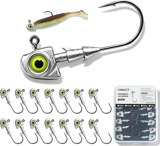 15pcs Swimbait Jig Heads Dual Bait Keeper 3D Eye Salt Fresh Water Soft Lure Hooks Multi Weight Assortment 1/8-1/2oz