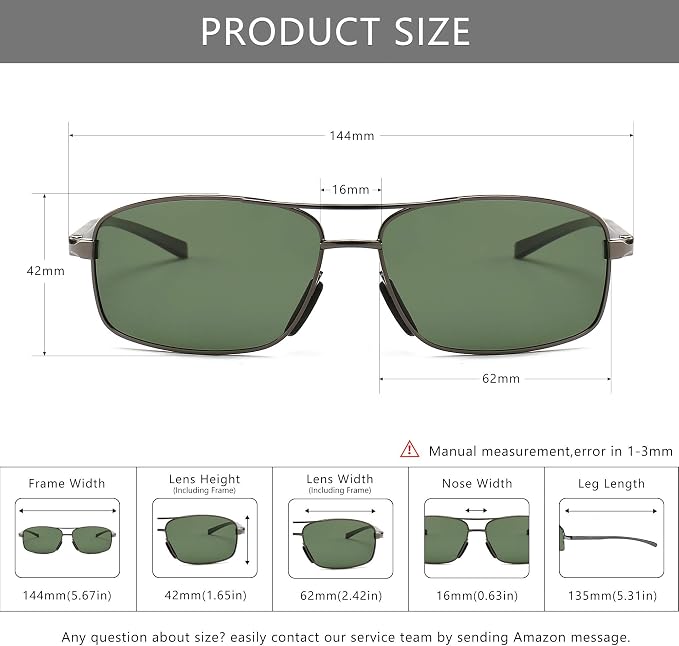 SUNGAIT Ultra Lightweight Rectangular Polarized Sunglasses Men UV400 Protection