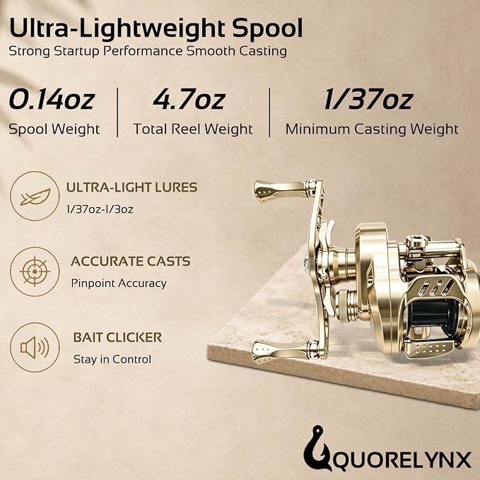 Ultralight baitcaster BFS Round Reel, 4.7oz CNC Aluminum Body, 8.1:1 Gear Ratio, Magnetic Brake, 12+1 BB, Lure Cast from 1/37oz, 8LB Max Drag, Backlash Prevention
