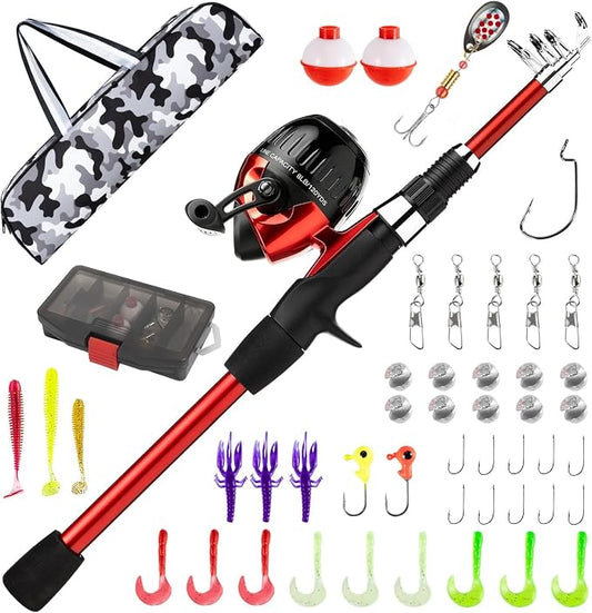 WIDDEN Kids Fishing Pole, Youth Fishing Rod and Reel Combo - Telescopic Portable Fishing Pole with Tackle Box Bag Starter Anglers Set, Fishing Gear Kit for Boys Girls Teens Age 5-18 and Beginners