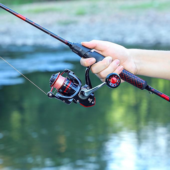 Sougayilang Fishing Reel Rod Combo,Two Pieces Poratble Light Weight Fishing Pole with Spinning Fishing Gear for Freshwater