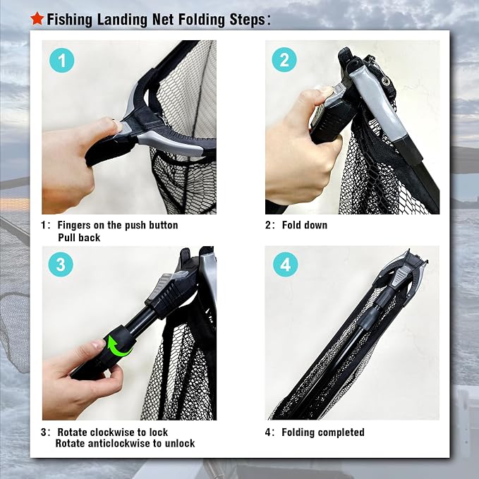 Fiblink Folding Aluminum Fishing Landing Net Fish Net with Extending Telescoping Pole Handle