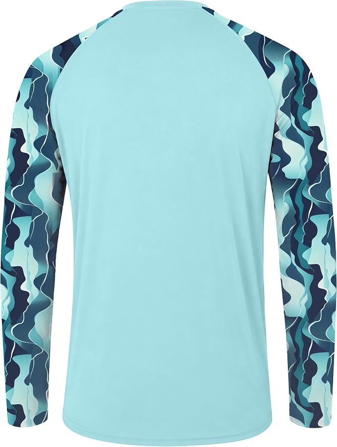 FISHEAL Men's Long Sleeve Fishing Shirts, UPF 50+ Camo Sun Protection Rash Guard, UV Shirt for Swimming Hunting Outdoor