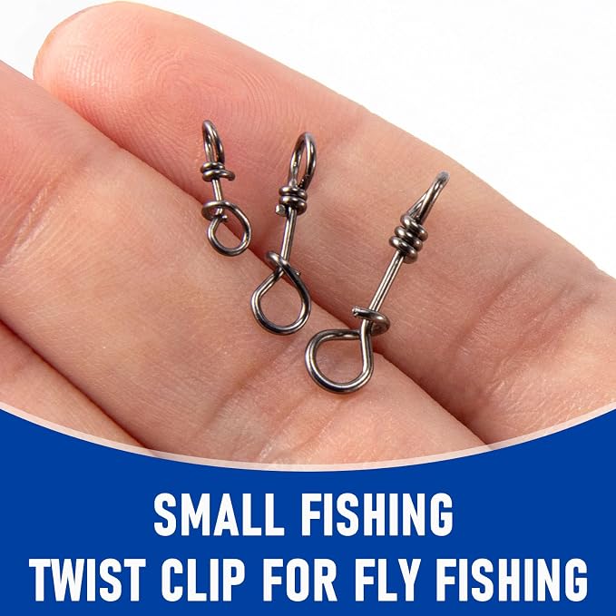 Alwonder 150-Pack Fly Fishing Snaps Twist Clips, 3/5 Sizes Stainless Steel Quick Change Lure Snaps No Knot Clip Quick Snap Fast Snap Lure Connector for Jigs Lures Fishing Clips Swivels Terminal Tackle