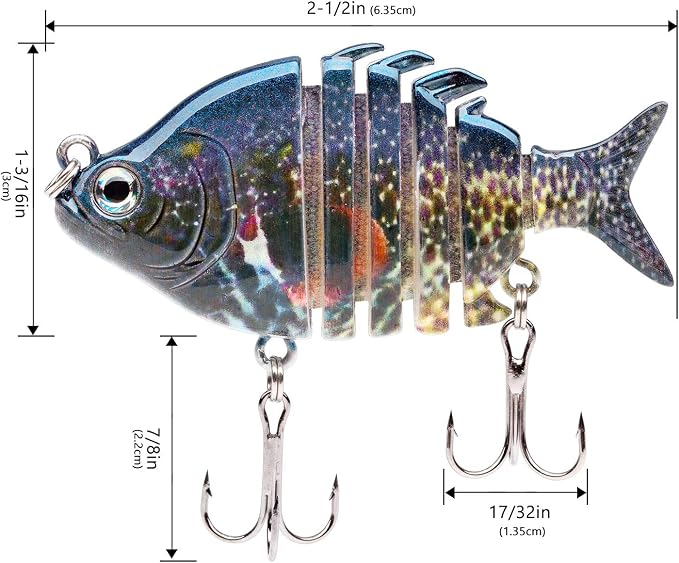 Bassdash SwimPanfish 0.34oz Hard Swimbaits Multi Jointed Topwater Trout Bass Fishing Crank Lure for Freshwater and Saltwater