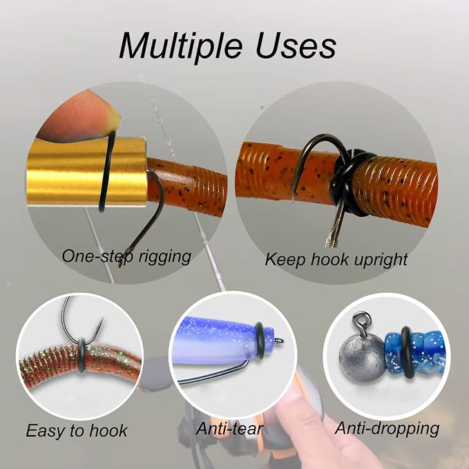 Wacky Rigging Tool, Fishing Bait Rigs, Wacky Rig Ring Tool with 70PCS Worm O-Rings, Wacky Worm Kit for Senko Neko Finesse Stick Soft Baits