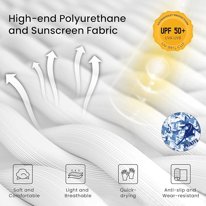 Pristis UPF 50+ Fishing Fingerless Gloves, UV Protection Breathable Half-Finger Sun Gloves for Men Women Boys Kayaking