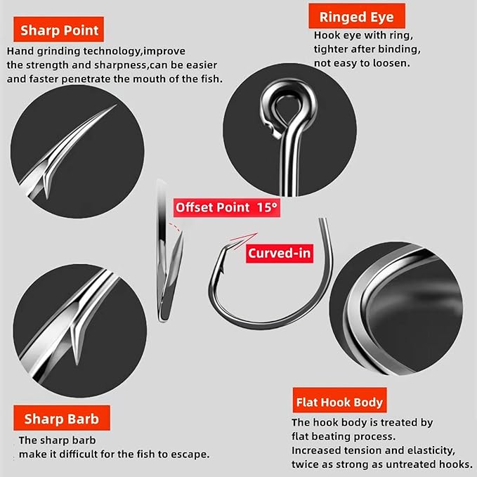 Circle Hooks Fishing Hooks 2X Strong Octopus Offset Fish Catfish Bulk Fishing Gear Equipment Hooks Set Saltwater Freshwater 50PCS