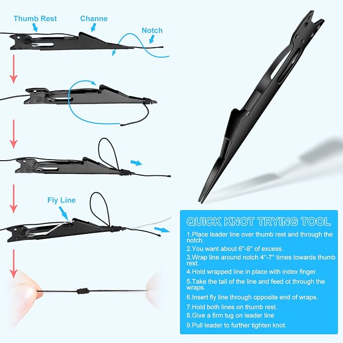 Fishing Nail Knot Tying Tool, Tie Quick Knot Tyer for Hooks, Lures and Lines, Fly Fishing Angler Accessories(Black)