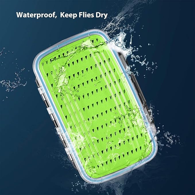 Gonex Fly Boxes for Fly Fishing Jig Boxes Two-Sided Waterproof Lightweight Fly Fishing Box Easy Grip Transparent Lid Fly Fishing Lures Box Sizes A+B+C, Green